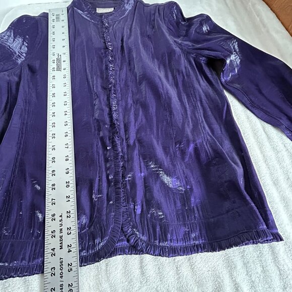 Chico's Womens Open Front Ruffle Trim Jacket Size 2 Metallic Purple Lightweight - Picture 8 of 8